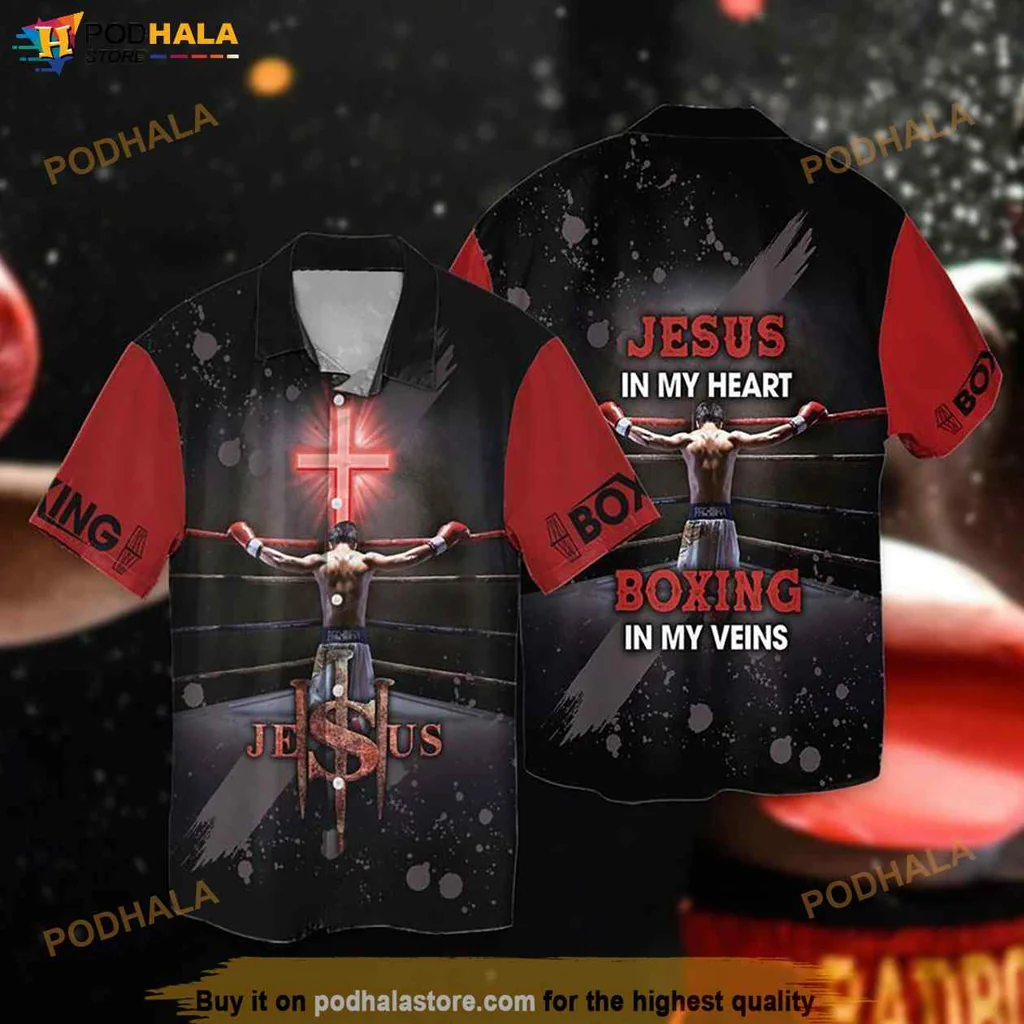 Bold Boxing Faith Hawaiian Shirt, Jesus In My Heart Boxing Humor Design