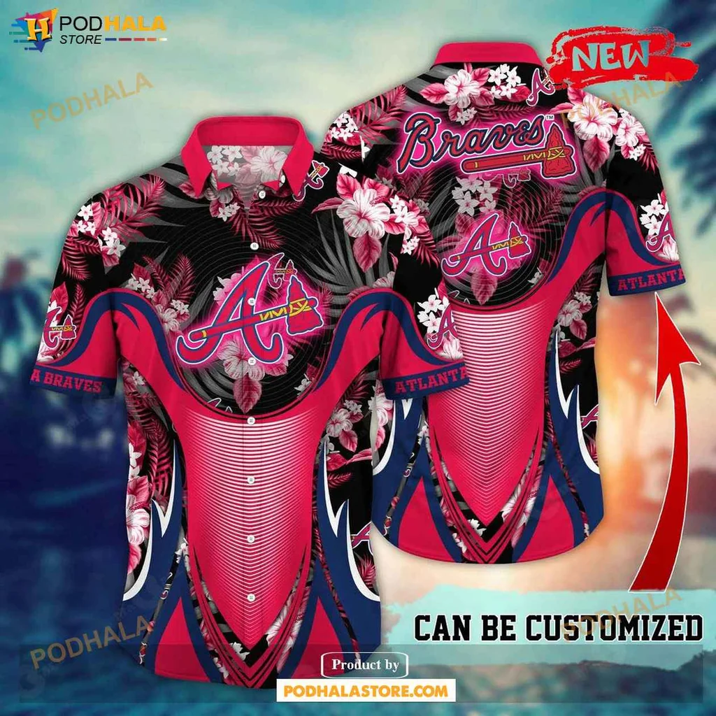 Bold Braves Aloha Shirt, Personalized Floral Atlanta Braves Summer Shirt