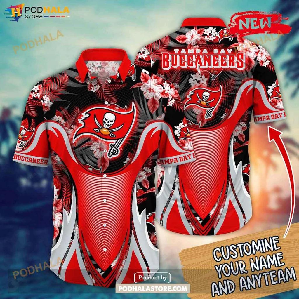 Bold Buccaneers Aloha Shirt, Personalized Tampa Bay Nfl Floral Summer Shirt