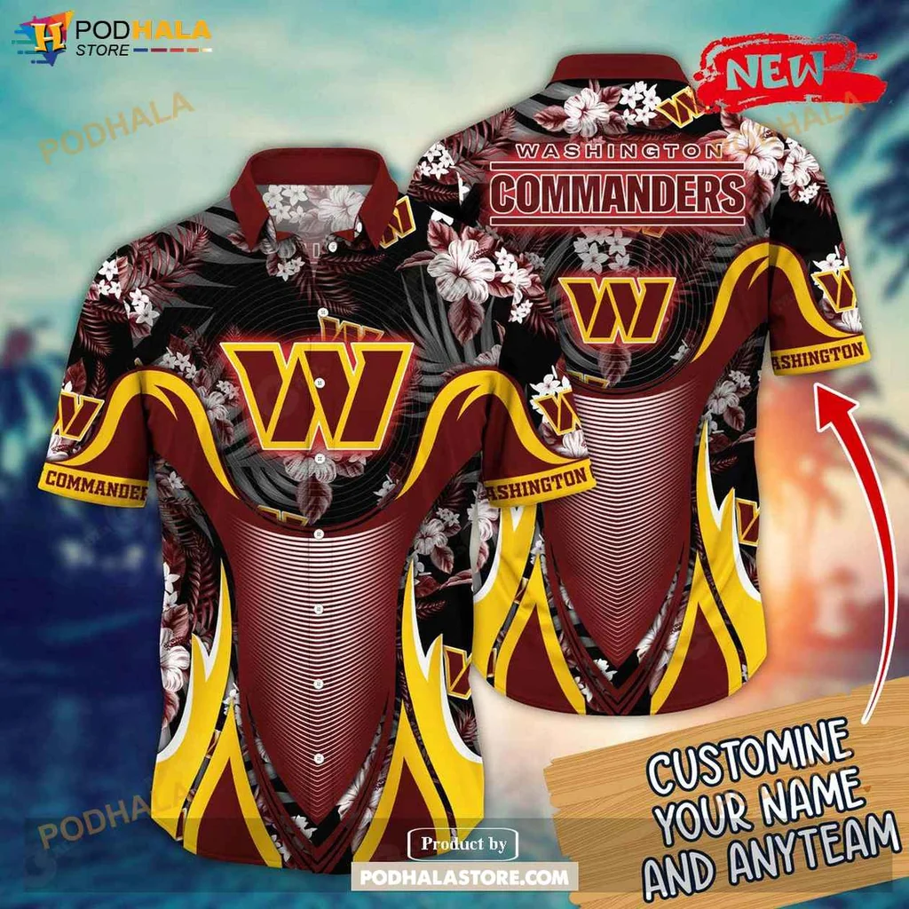 Bold Commanders Aloha Shirt, Personalized Summer Floral Football Shirt