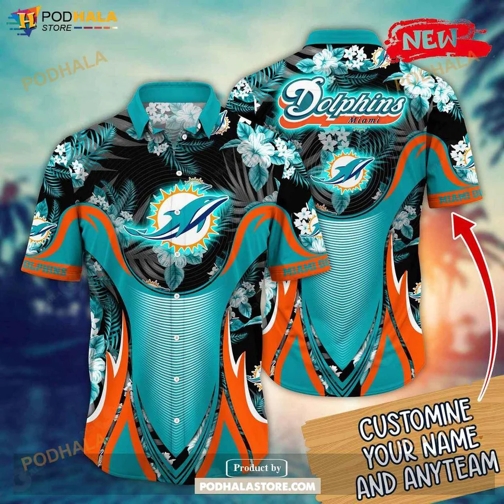 Bold Dolphins Aloha Shirt, Personalized Miami Dolphins Summer Floral Shirt
