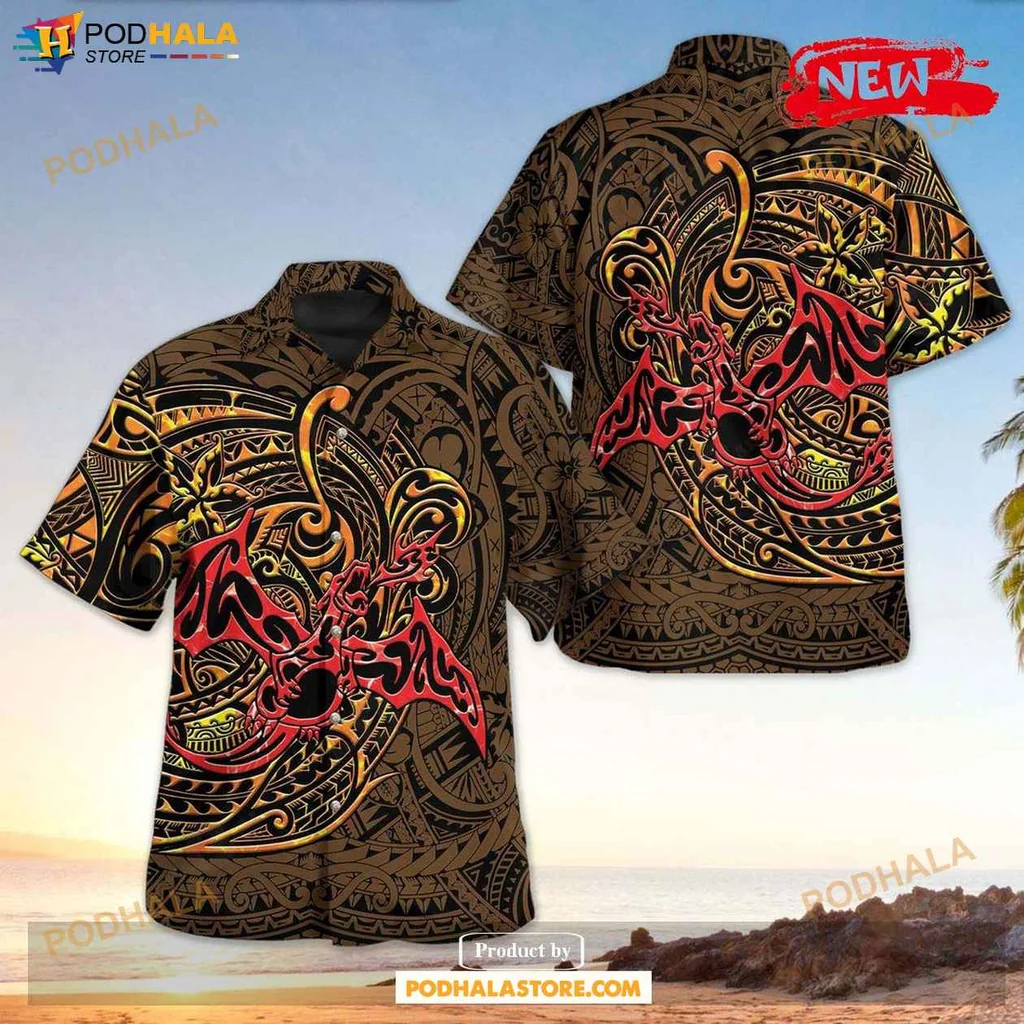 Bold Dragon Graphic Aloha Shirt, Tropical Charizard Design For Beach Outings
