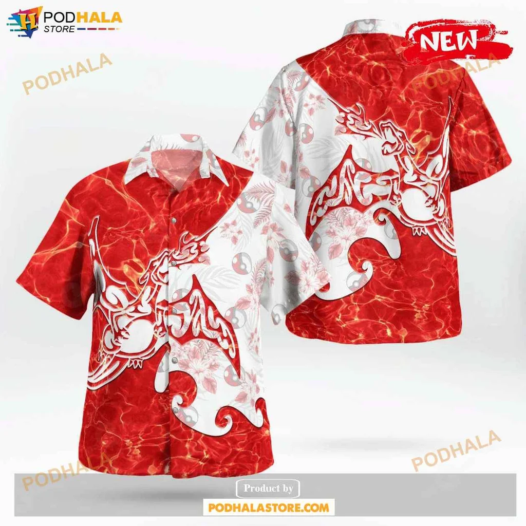 Bold Dragon Like Creature Aloha Shirt, Vibrant Tropical Shirt For Men And Women