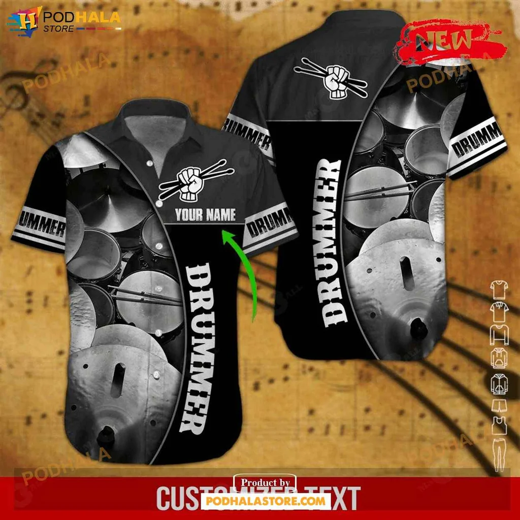 Bold Drummer Aloha Shirt, Personalized Name Summer Design For Music Lovers