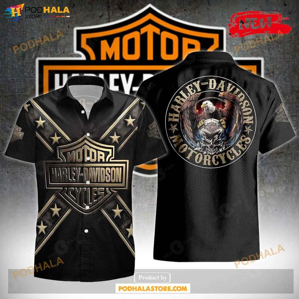 Bold Eagle Skull Aloha Shirt, Edgy Tropical Design For Motorcycle Enthusiasts