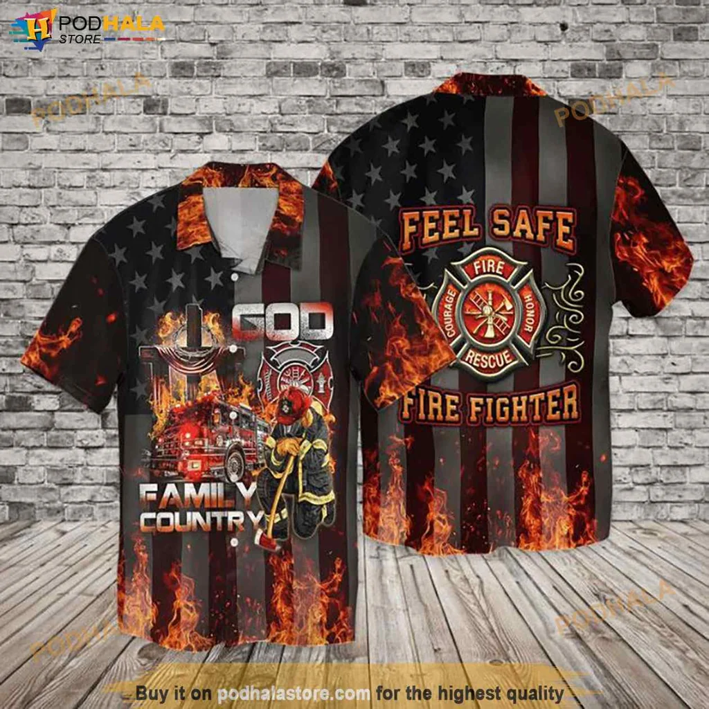 Bold Firefighter Pride Hawaiian Shirt, Feel Safe Firefighter Design For Heroes