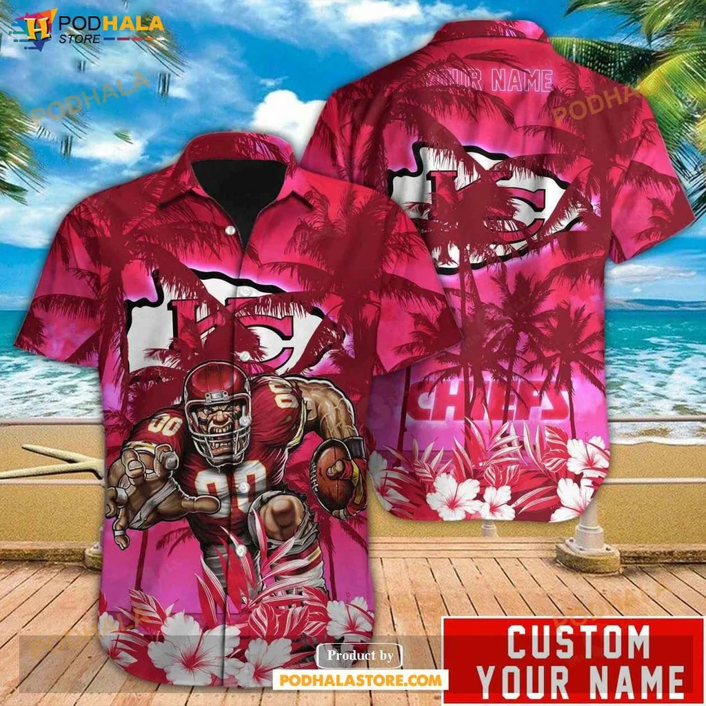 Bold Football Player Kansas City Chiefs Hawaiian Shirt, Vibrant Tropical Design For Game Day