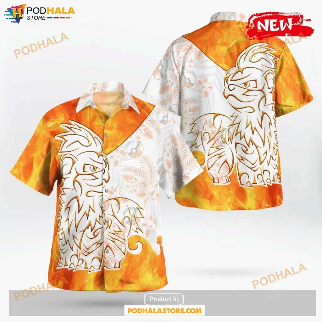 Bold Growlithe Aloha Shirt, Vibrant Tropical Design For Men And Women