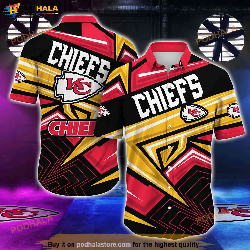 Bold Kansas City Chiefs Aloha Shirt, Vibrant Summer Button Down Shirt For Fans