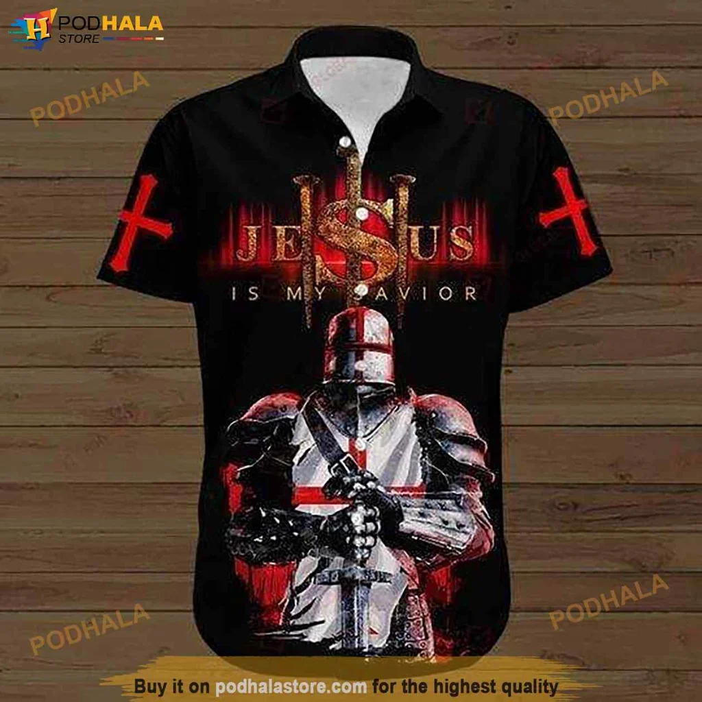 Bold Knight Jesus Hawaiian Shirt, Funny Tropical Shirt For Men With Medieval Design