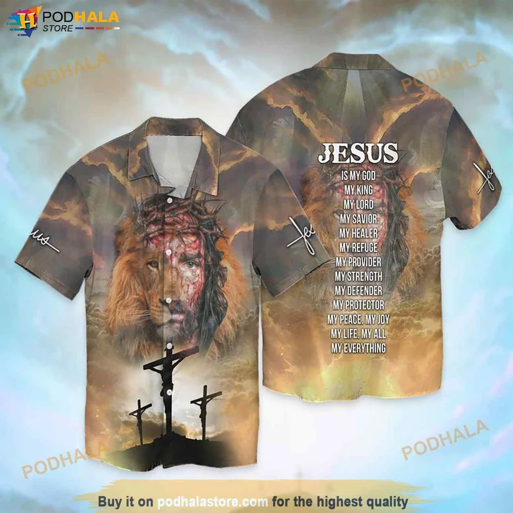 Bold Lion Faith Hawaiian Shirt, Jesus Is My God, King, Savior, Healer, Refuge