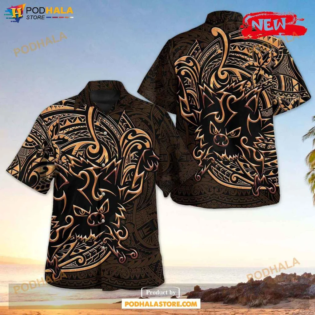 Bold Polynesian Black Cat Shirt, Tropical Design For Men And Women