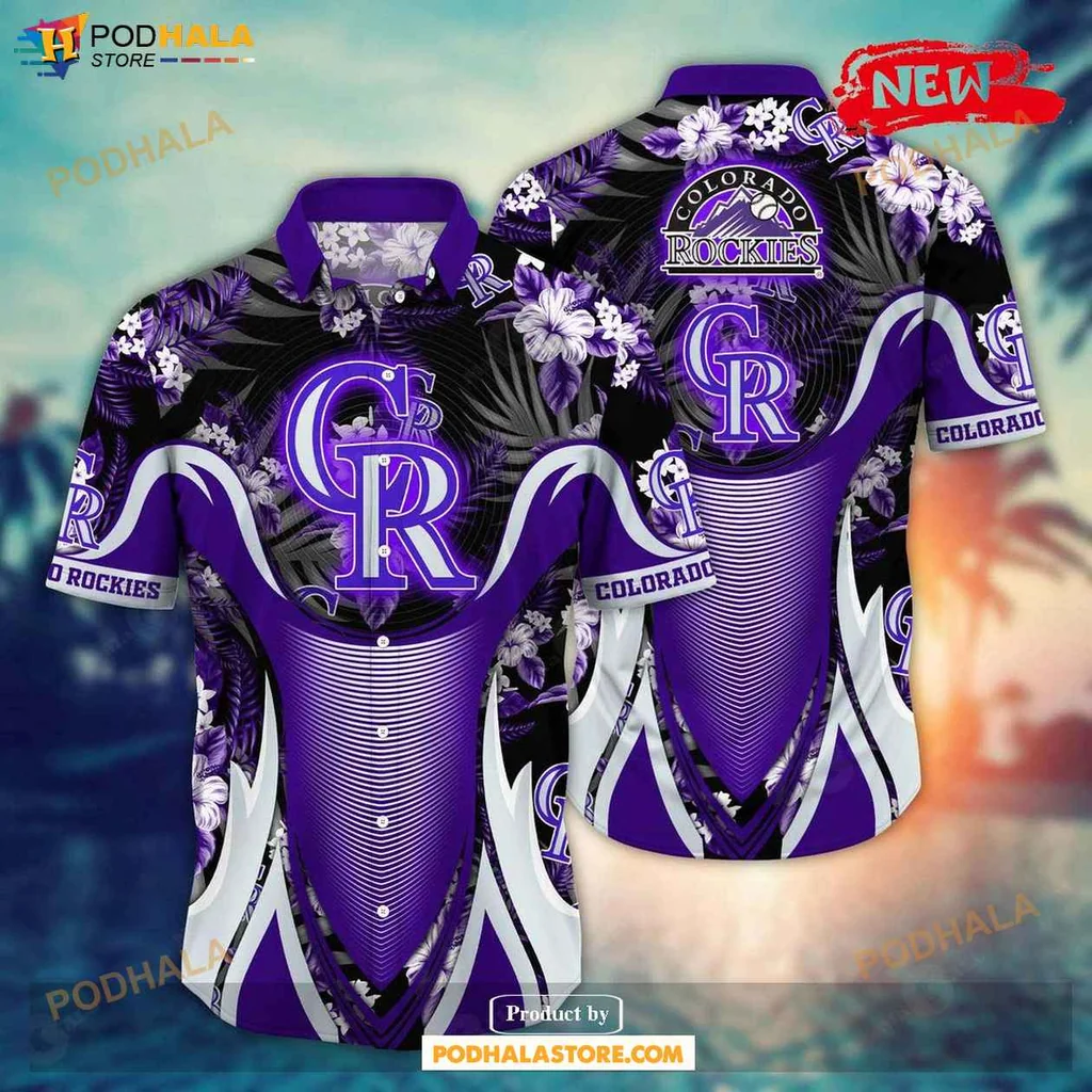 Bold Rockies Aloha Shirt, Vibrant Floral Colorado Rockies Summer Shirt