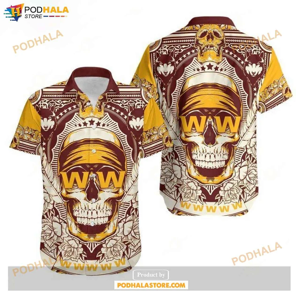 Bold Skull Floral Hawaiian Shirt For Washington Football Team Fans, Vibrant Design