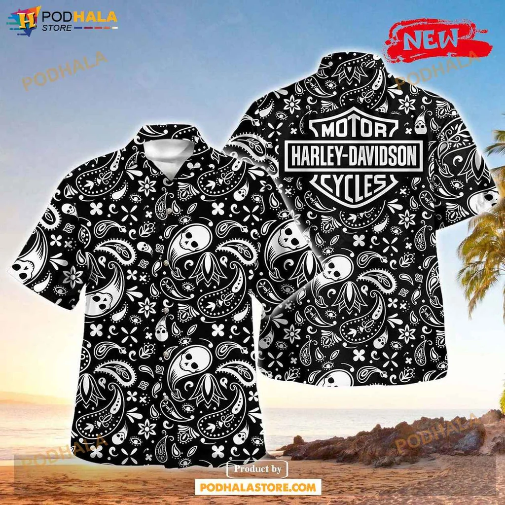 Bold Skull Paisley Aloha Shirt, Edgy Tropical Shirt For Men With Skull Pattern