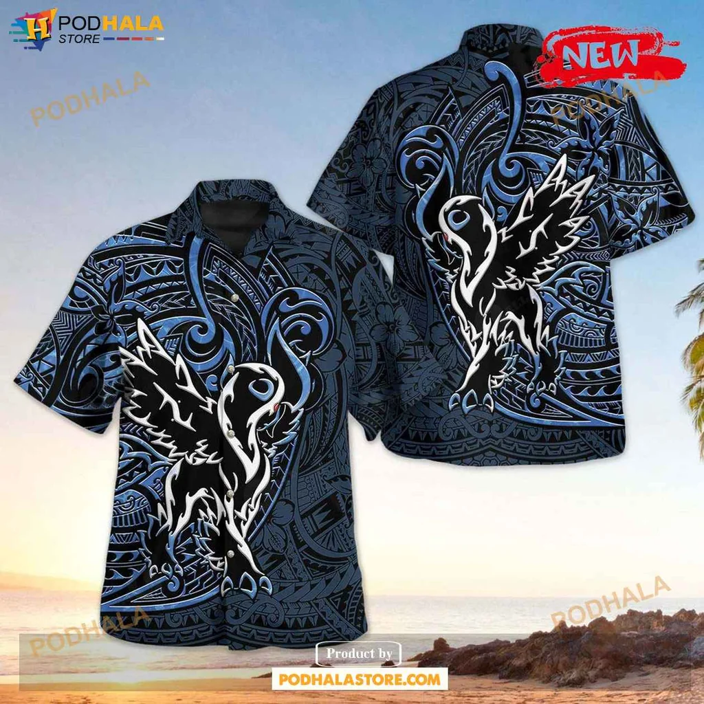 Bold Tropical Creature Aloha Shirt, Vibrant Blue Polynesian Design For Men And Women