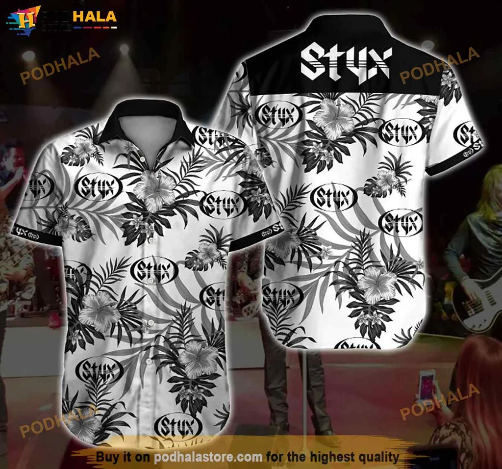 Bold Tropical Fan Hawaiian Shirt, Styx Graphic Design With Palm Leaves And Flowers