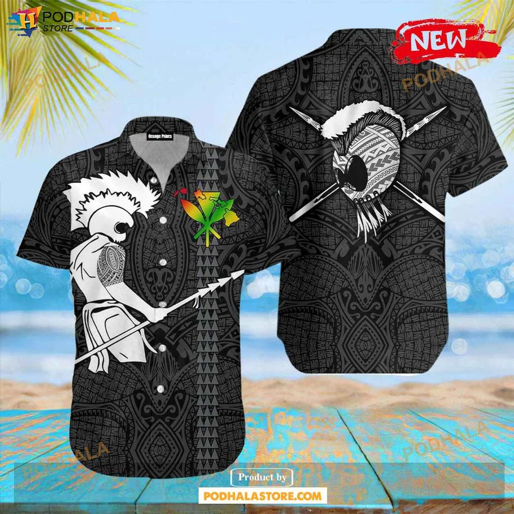 Bold Warrior Aloha Shirt, Tropical Graphic Tee For Summer Beach Style