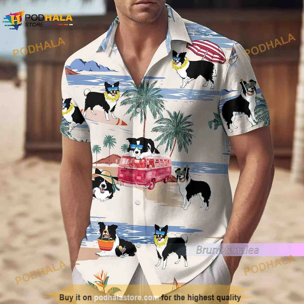 Border Collie Beach Hawaiian Shirt Featuring Playful Summer Vibes