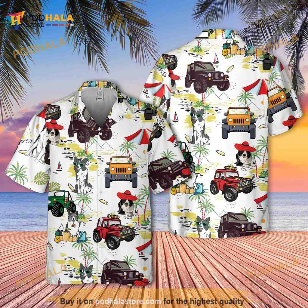 Border Collie Tropical Hawaiian Shirt With Playful Dogs And Beach Scene