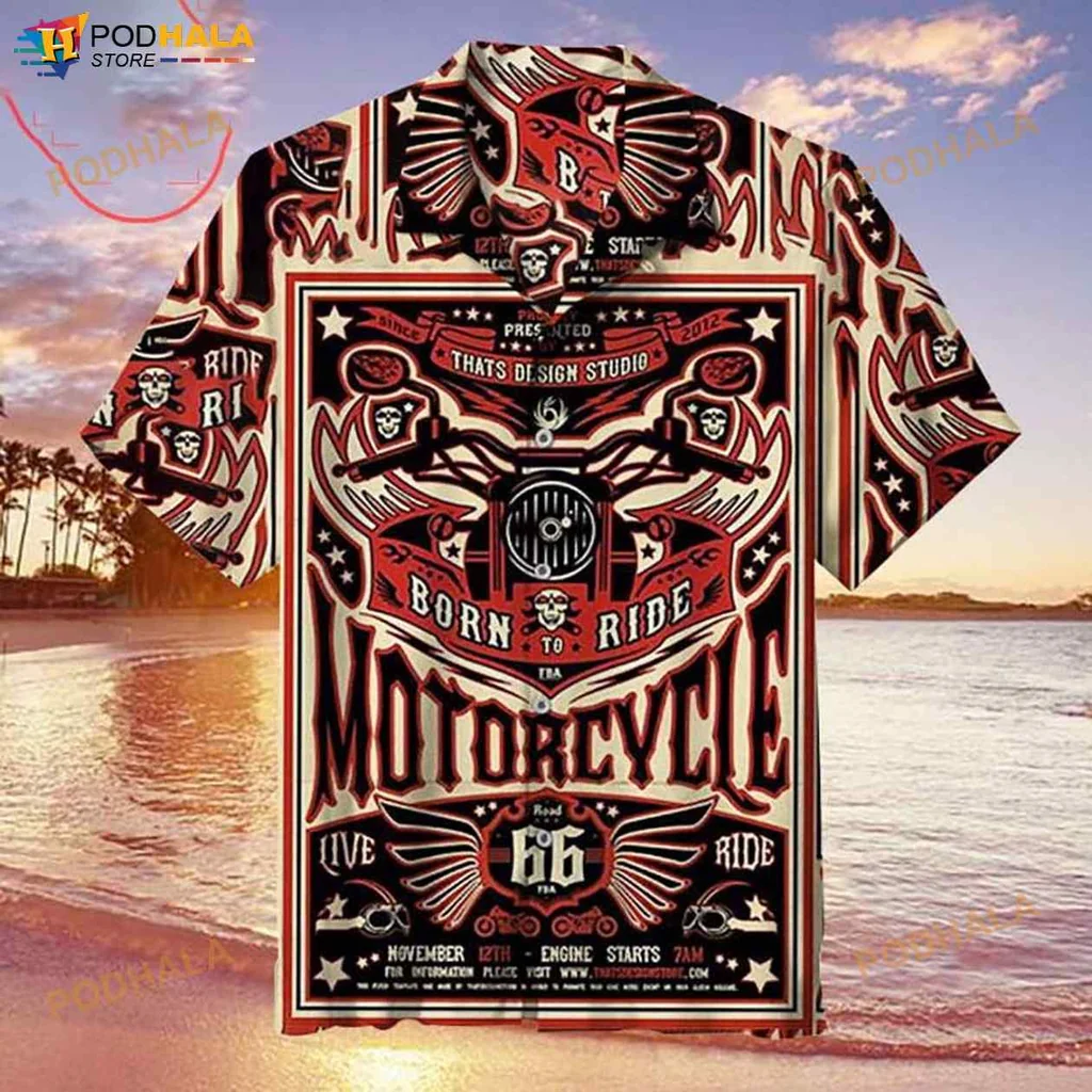 Born To Ride Motorcycle Hawaiian Shirt With Vintage Aesthetic