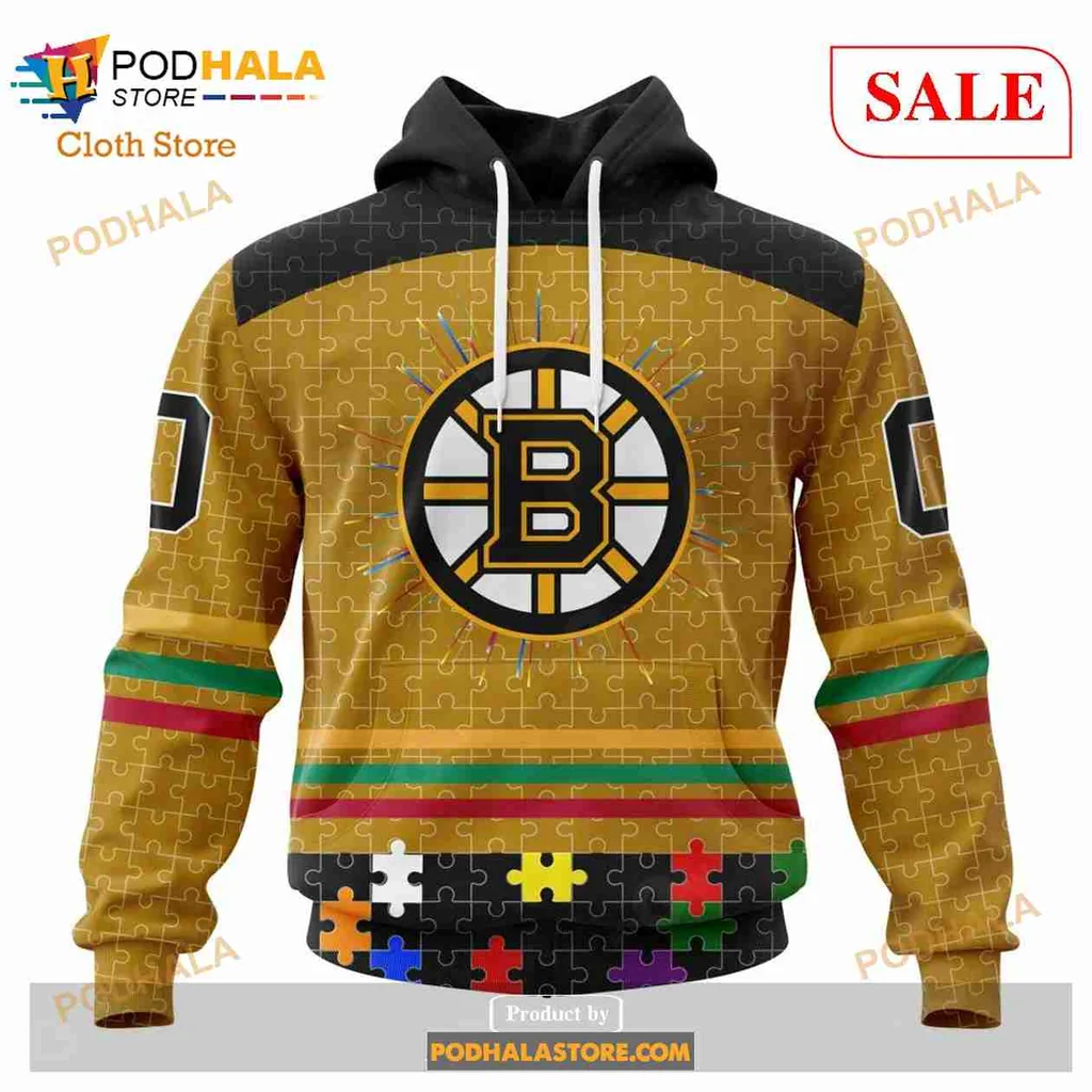 Boston Bruins Autism Awareness 3d Hoodie With Colorful Puzzle Design