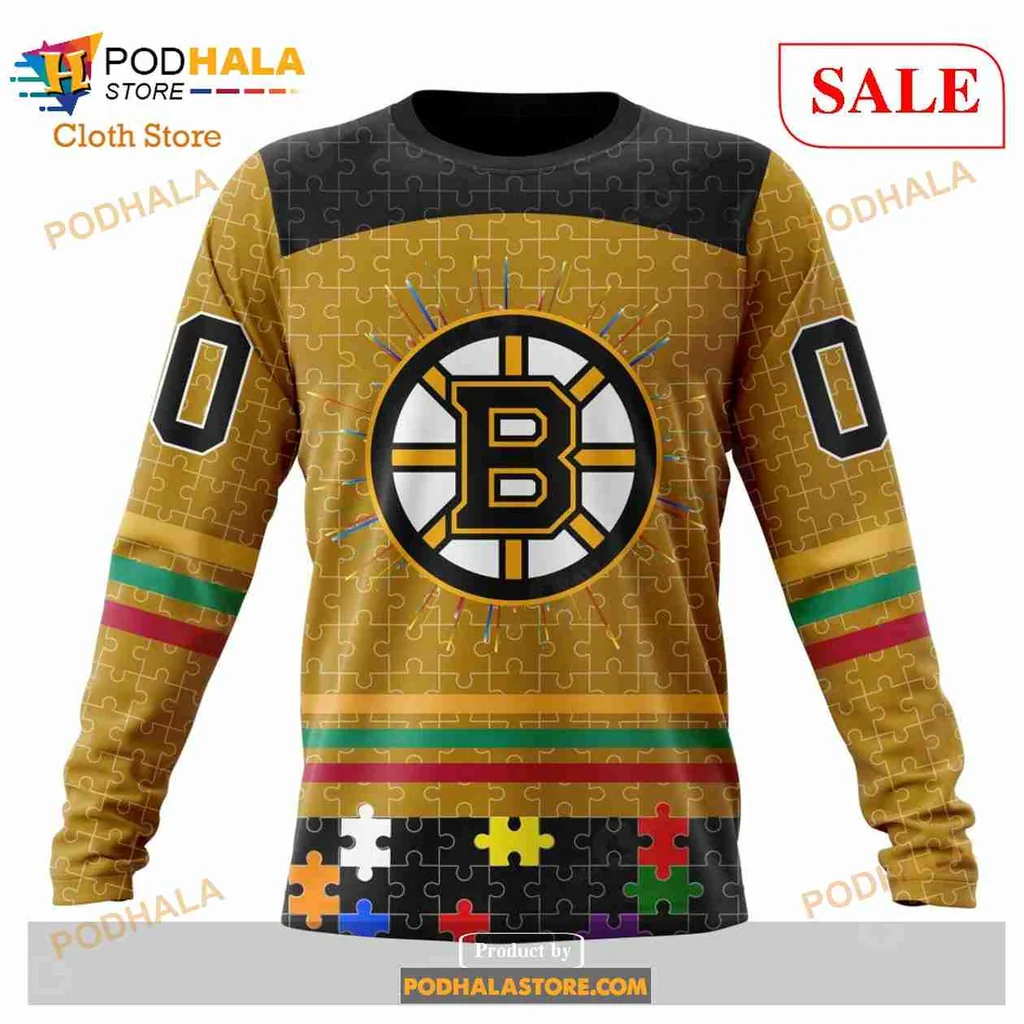Boston Bruins Autism Awareness 3D Print Hoodie With Colorful Puzzle Design Boston Bruins Autism Awareness 3D Print Hoodie With Colorful Puzzle Design