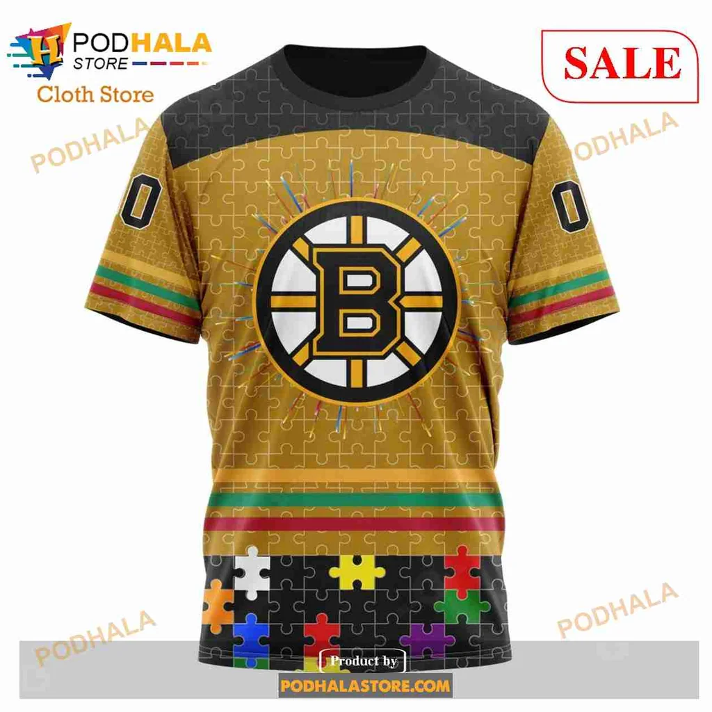 Boston Bruins Autism Awareness 3d Hoodie With Colorful Puzzle Design - Product View 6 Boston Bruins Autism Awareness 3d Hoodie With Colorful Puzzle Design - Product View 6