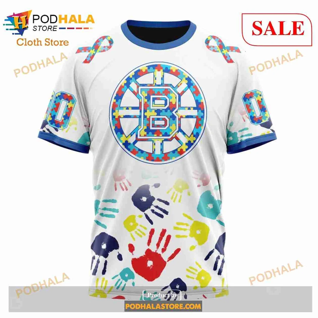 Boston Bruins Autism Awareness Hoodie With Colorful Handprint Design - Product View 6 Boston Bruins Autism Awareness Hoodie With Colorful Handprint Design - Product View 6