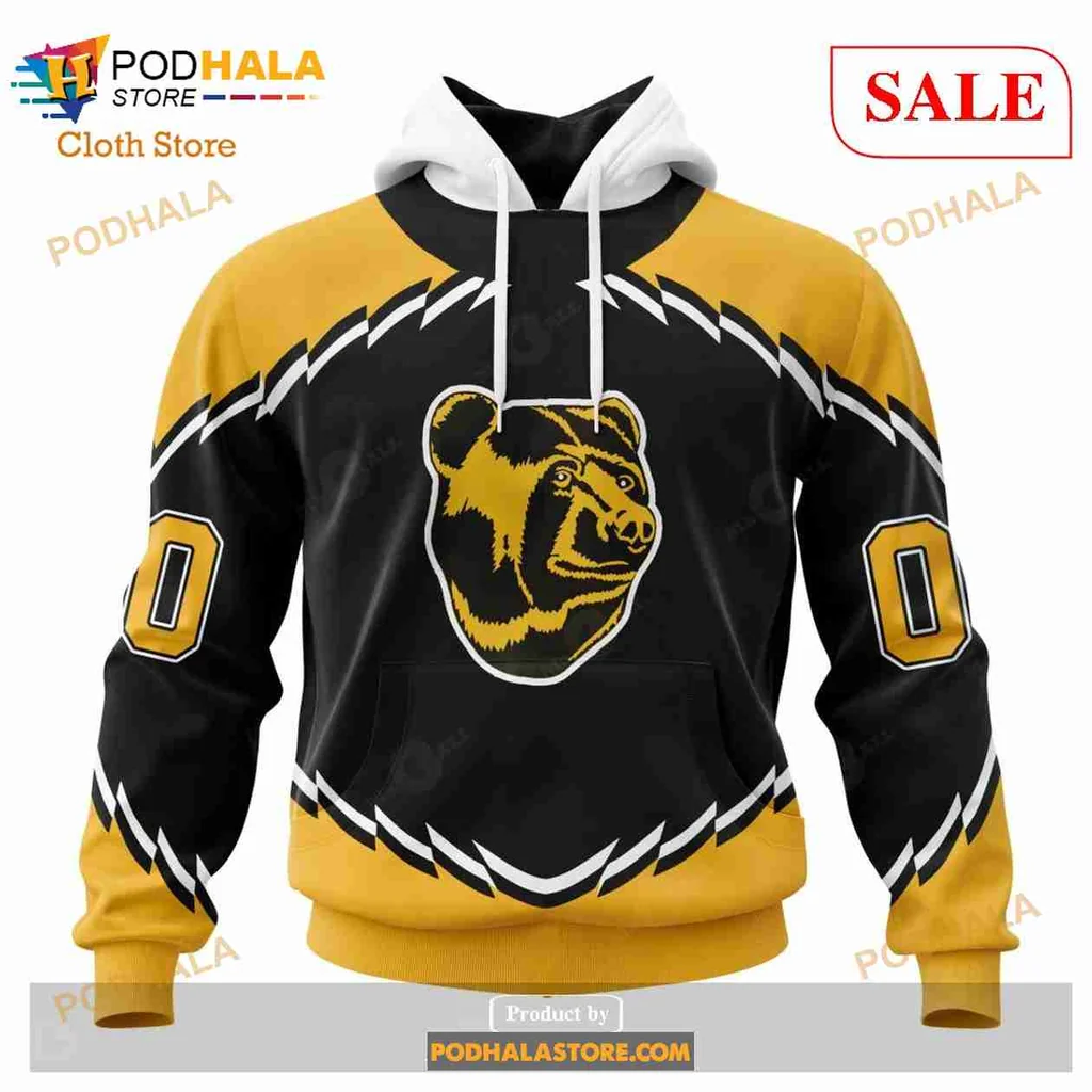 Boston Bruins Bear 3d Hoodie With Retro Yellow Accents