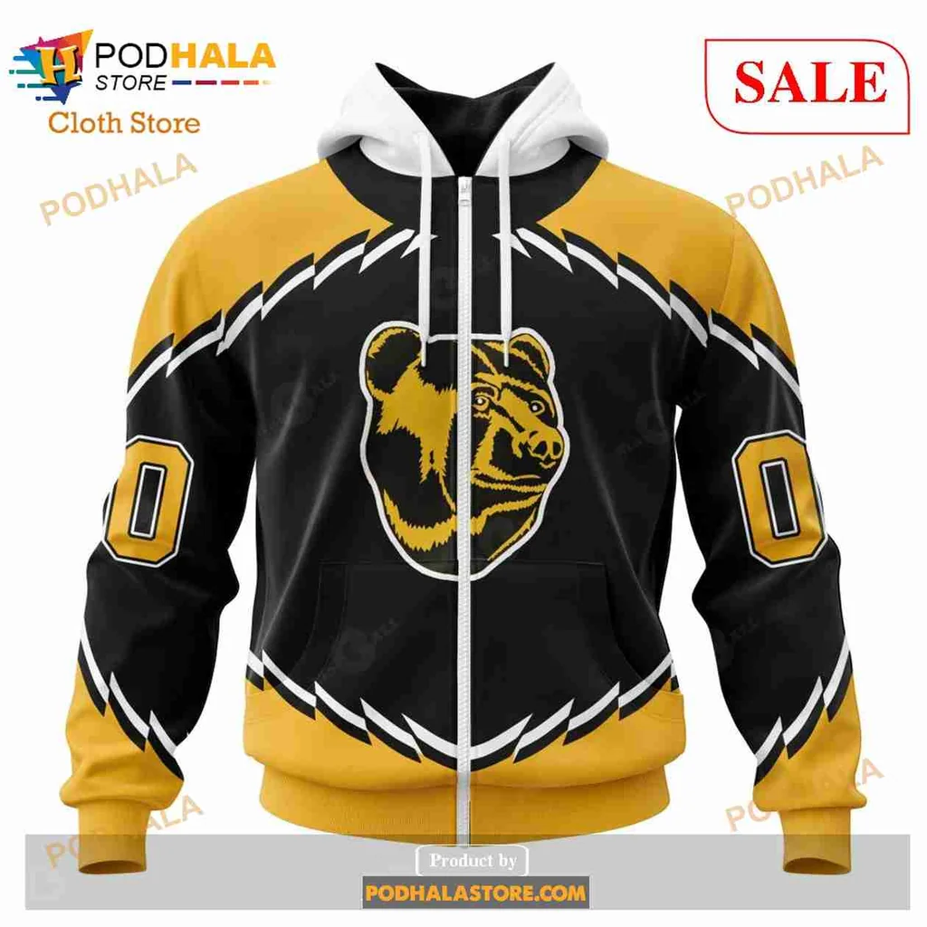 Boston Bruins Bear All Over Print Hoodie With Retro Yellow Accents Boston Bruins Bear All Over Print Hoodie With Retro Yellow Accents