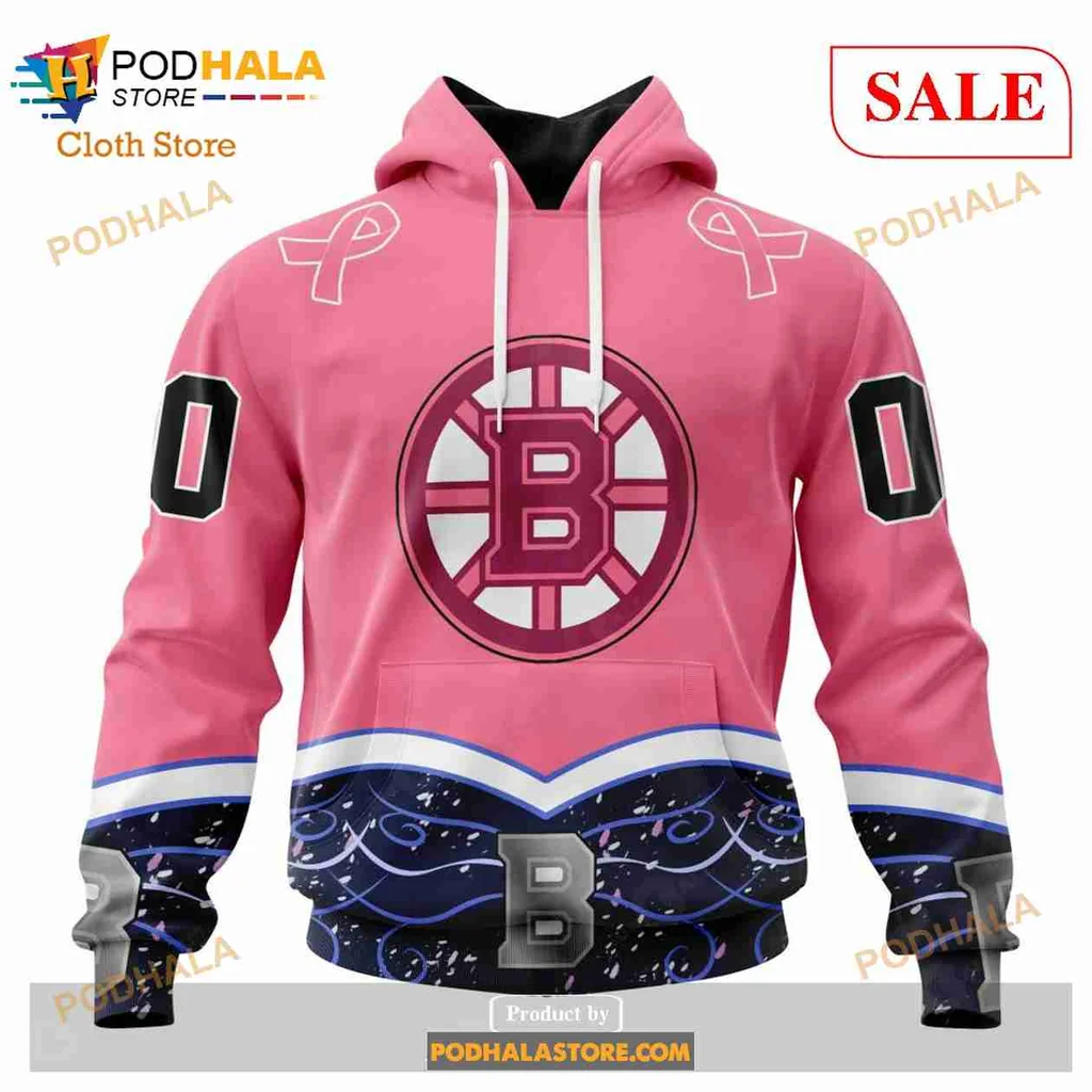 Boston Bruins Cancer Awareness Hoodie With Pink Design And Jersey Style