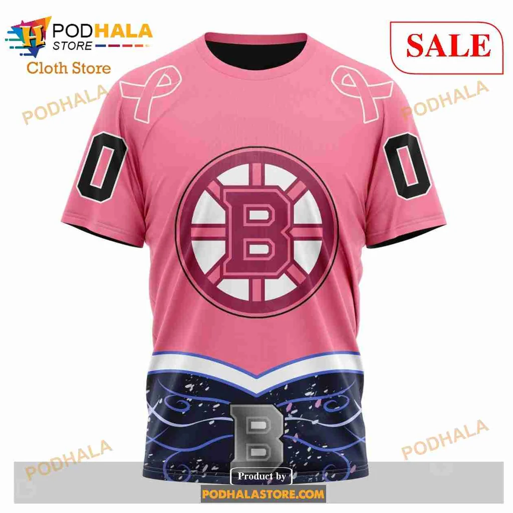 Boston Bruins Cancer Awareness Hoodie With Pink Design And Jersey Style - Product View 6 Boston Bruins Cancer Awareness Hoodie With Pink Design And Jersey Style - Product View 6