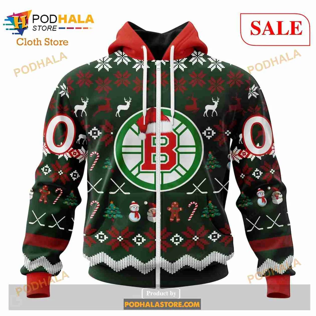 Boston Bruins Christmas All Over Print Hoodie With Festive Holiday Design Boston Bruins Christmas All Over Print Hoodie With Festive Holiday Design