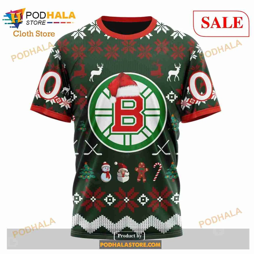 Boston Bruins Christmas 3d Hoodie With Festive Holiday Design - Product View 6 Boston Bruins Christmas 3d Hoodie With Festive Holiday Design - Product View 6
