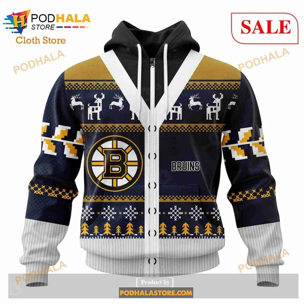 Boston Bruins Christmas Hoodie Featuring Sweater Design Boston Bruins Christmas Hoodie Featuring Sweater Design