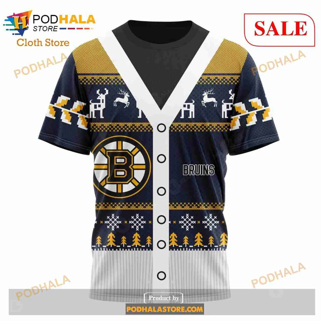 Boston Bruins Christmas Hoodie Featuring Ugly Sweater Design - Product View 6 Boston Bruins Christmas Hoodie Featuring Ugly Sweater Design - Product View 6