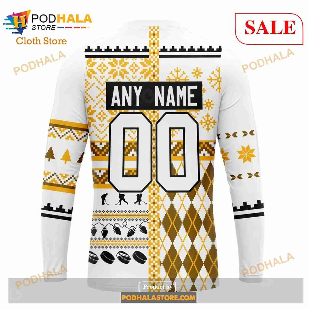 Boston Bruins Christmas Hoodie With Festive Snowflakes And Trees - Product View 5 Boston Bruins Christmas Hoodie With Festive Snowflakes And Trees - Product View 5