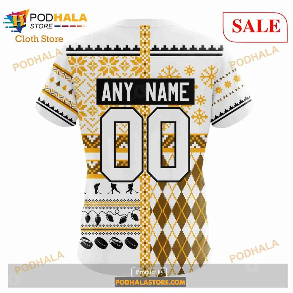 Boston Bruins Christmas Hoodie With Festive Snowflakes And Trees - Product View 7 Boston Bruins Christmas Hoodie With Festive Snowflakes And Trees - Product View 7