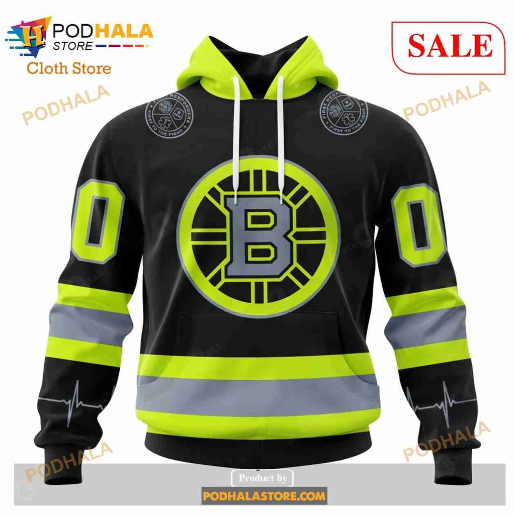 Boston Bruins Firefighter 3d Hoodie With Bold Emblem And Reflective Stripes