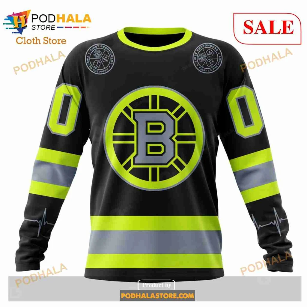 Boston Bruins Firefighter 3D Print Hoodie With Bold Emblem And Reflective Stripes Boston Bruins Firefighter 3D Print Hoodie With Bold Emblem And Reflective Stripes