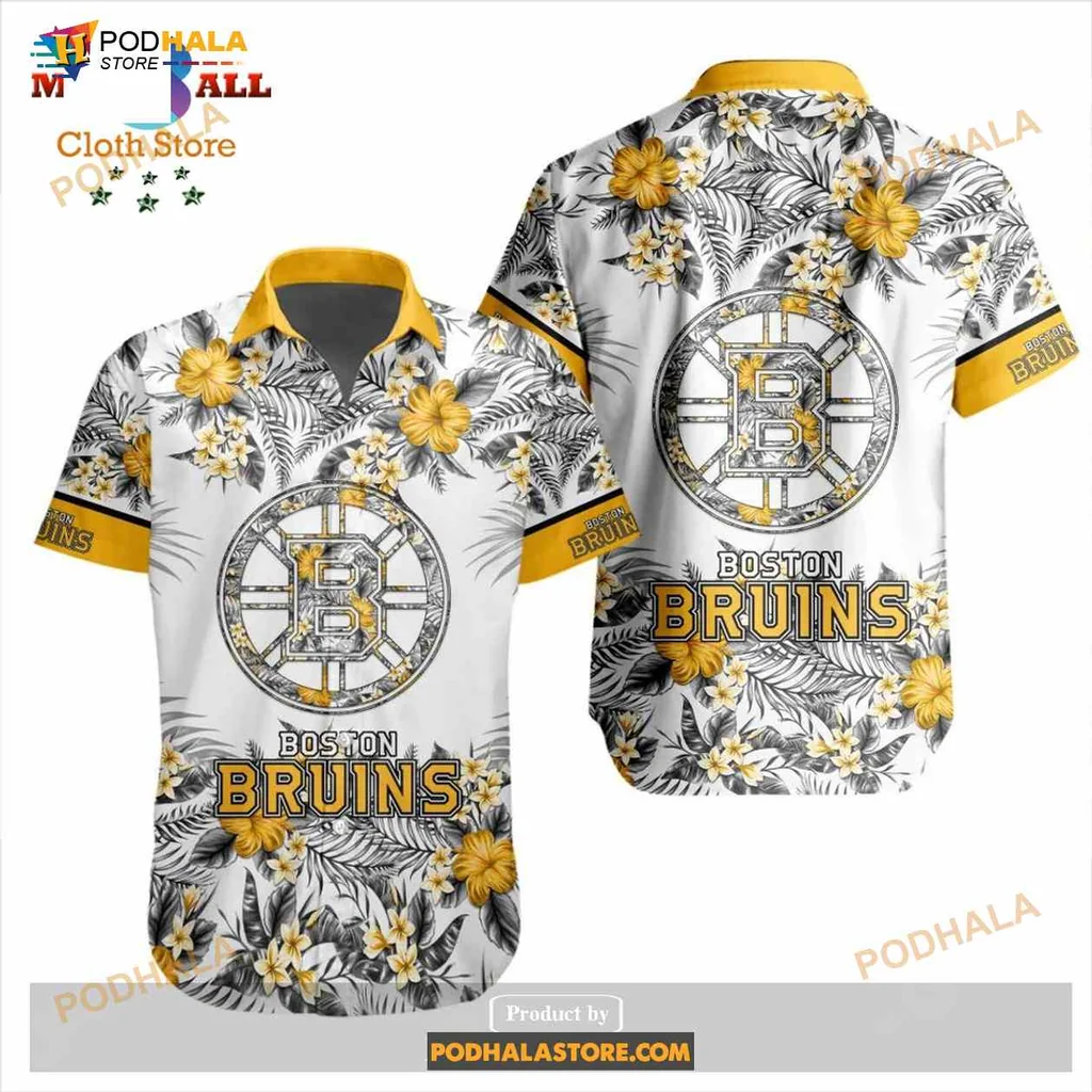 Boston Bruins Floral Hawaiian Shirt With Bold Yellow Flowers