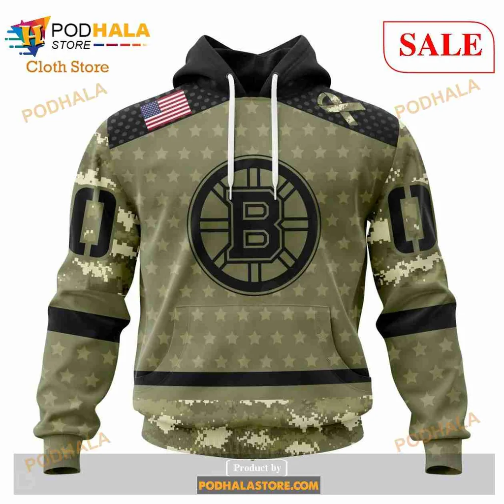 Boston Bruins Military Appreciation Hoodie With Camo Design And Emblem