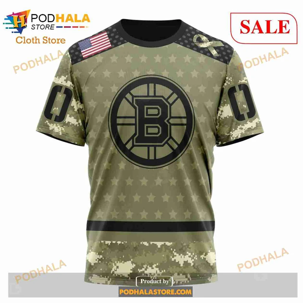 Boston Bruins Military Appreciation Hoodie With Camo Design And Emblem - Product View 6 Boston Bruins Military Appreciation Hoodie With Camo Design And Emblem - Product View 6