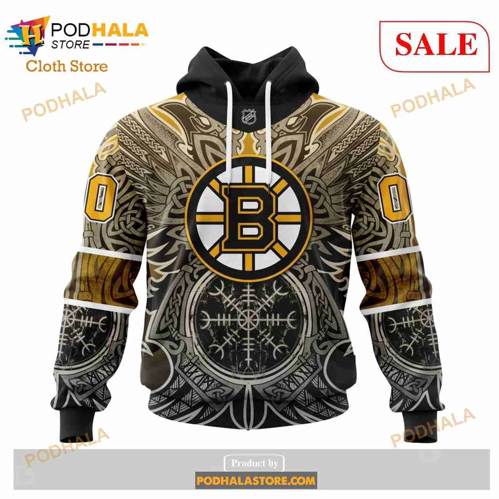 Boston Bruins Norse Viking Symbols 3d Hoodie With Intricate Design - Product View 5 Boston Bruins Norse Viking Symbols 3d Hoodie With Intricate Design - Product View 5