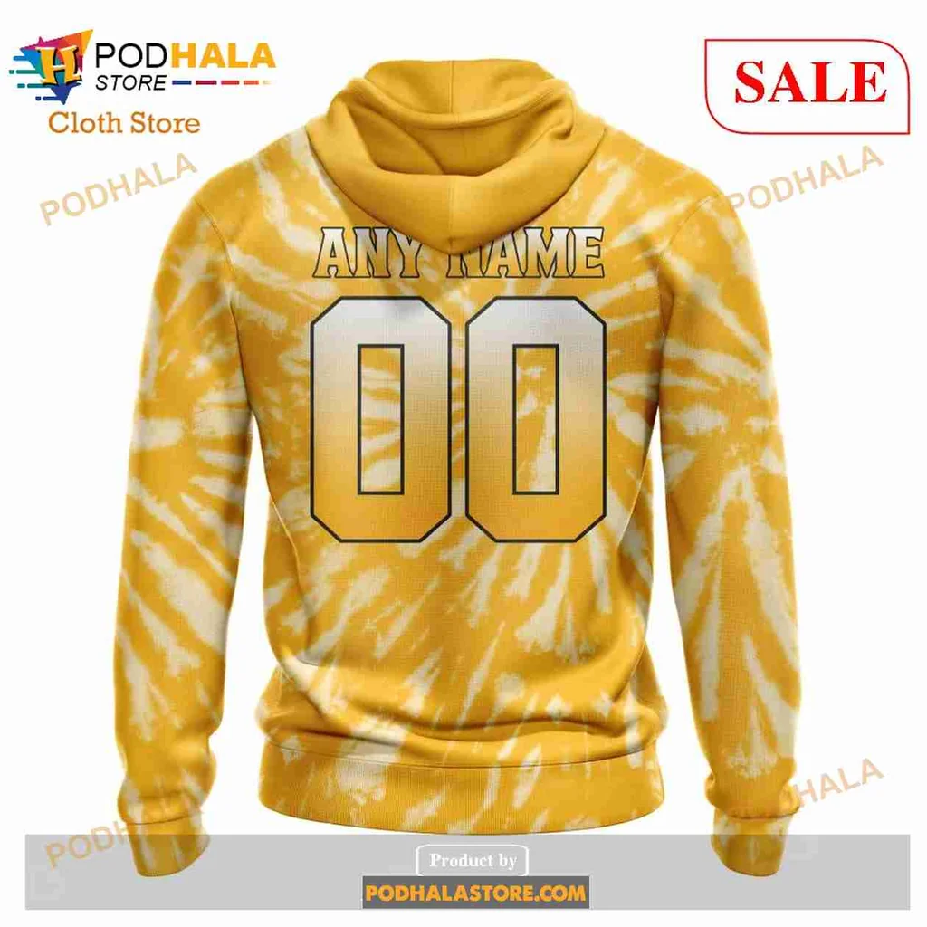 Boston Bruins Retro Tie Dye Hoodie Featuring Bold Bear Graphic - View 2 Boston Bruins Retro Tie Dye Hoodie Featuring Bold Bear Graphic - View 2