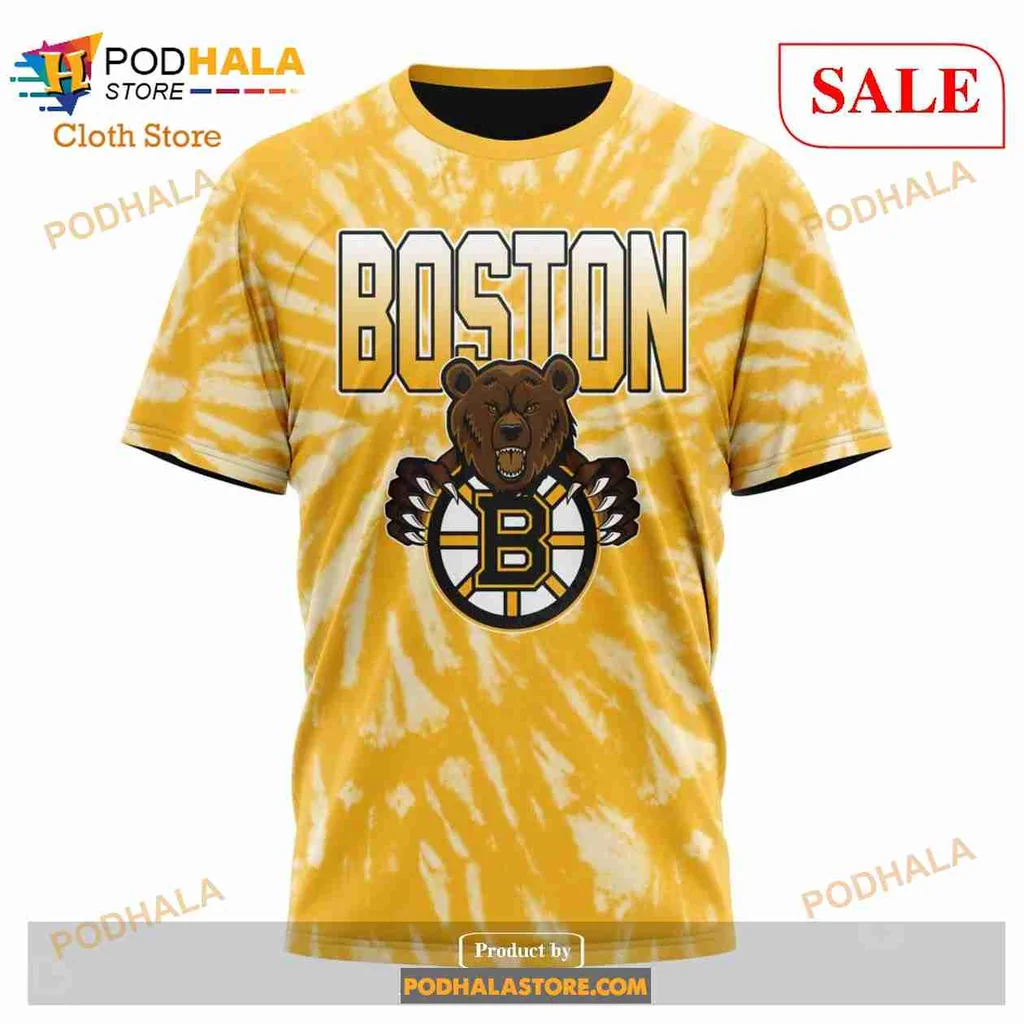Boston Bruins Retro Tie Dye Hoodie Featuring Bold Bear Graphic - Product View 6 Boston Bruins Retro Tie Dye Hoodie Featuring Bold Bear Graphic - Product View 6