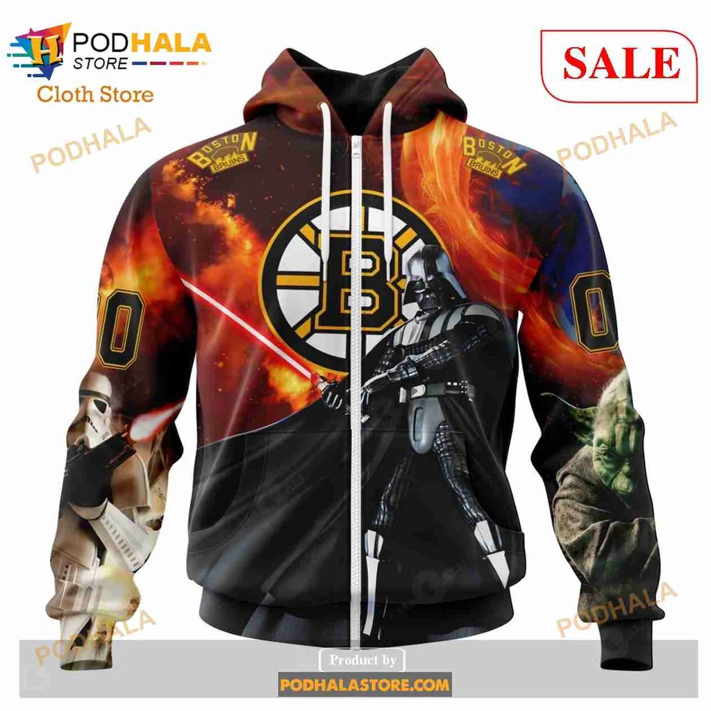 Boston Bruins Star Wars All Over Print Hoodie Featuring Iconic Characters Boston Bruins Star Wars All Over Print Hoodie Featuring Iconic Characters