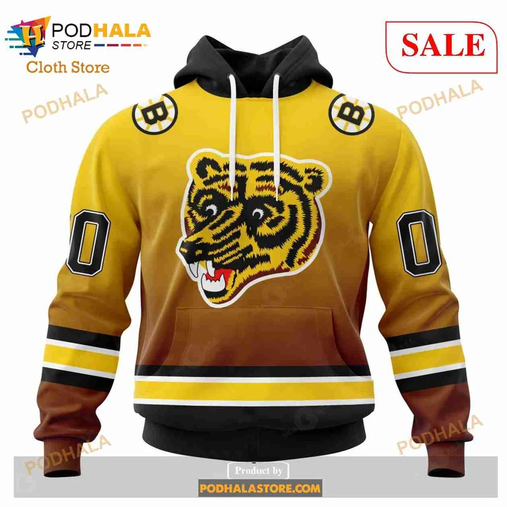 Boston Bruins Tiger 3d Hoodie With Bold Cartoon Design