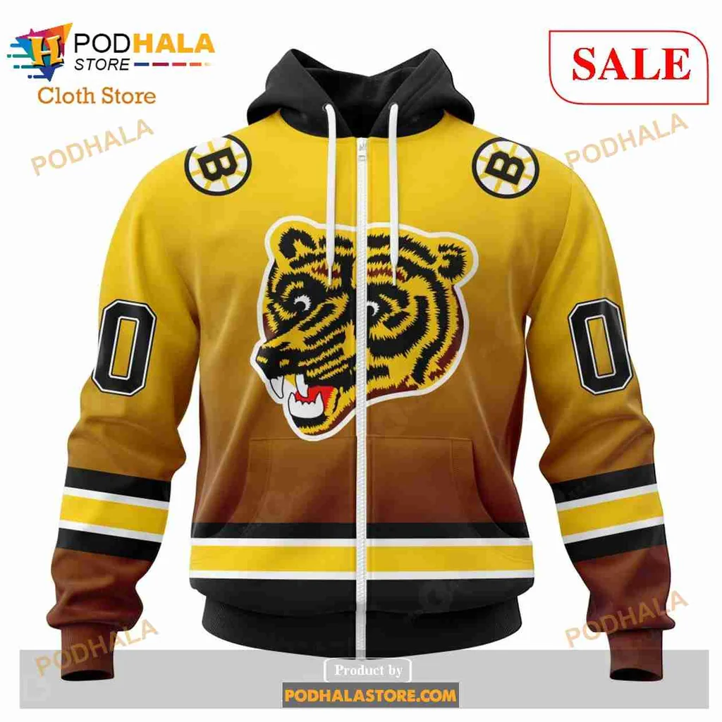 Boston Bruins Tiger All Over Print Hoodie With Bold Cartoon Design Boston Bruins Tiger All Over Print Hoodie With Bold Cartoon Design